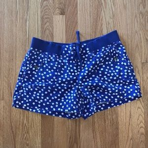 Pull on shorts. Blue with white dots.